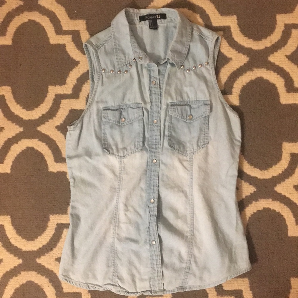 Forever 21 Studded Denim Tank